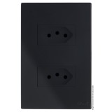 Conjunto Tomada Dupla 10a Separado 4x2 - RECTA Preto Black Satin Fosco